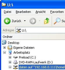 Network folder (U:) on Windows machine is visible